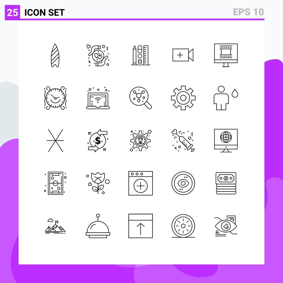 25 Universal Lines Set for Web and Mobile Applications photo frame design digital photo frame pen ui video Editable Vector Design Elements