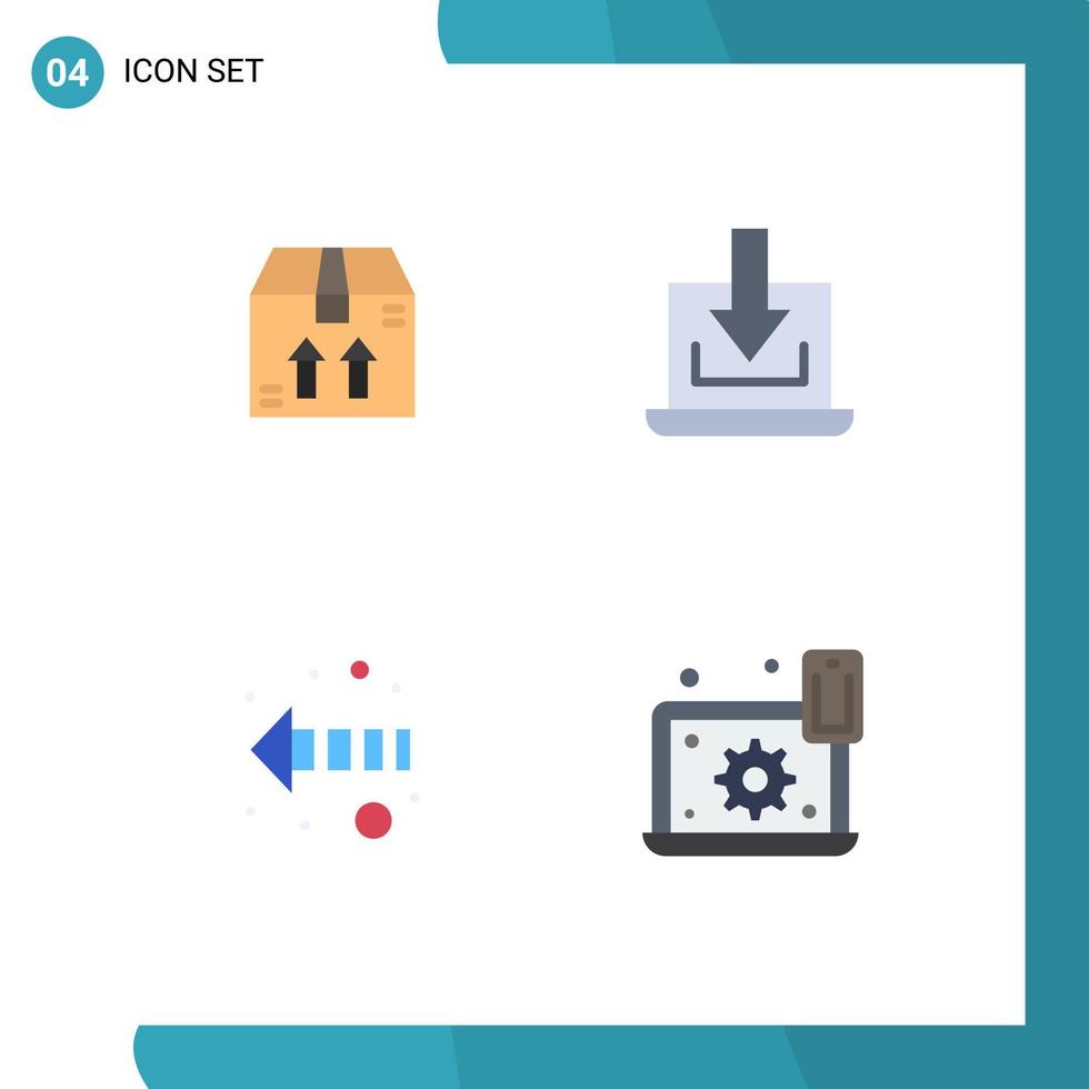 4 Universal Flat Icons Set for Web and Mobile Applications box left laptop download laptop Editable Vector Design Elements