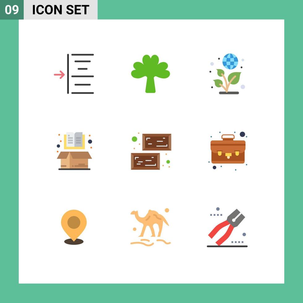 User Interface Pack of 9 Basic Flat Colors of ingot open earth item box Editable Vector Design Elements