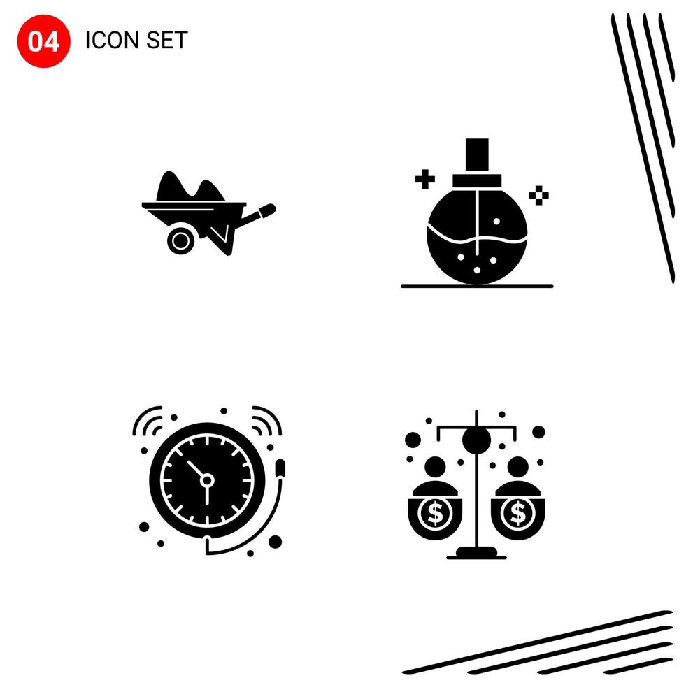 Collection of 4 Vector Icons in solid style Pixle Perfect Glyph Symbols for Web and Mobile Solid Icon Signs on White Background 4 Icons