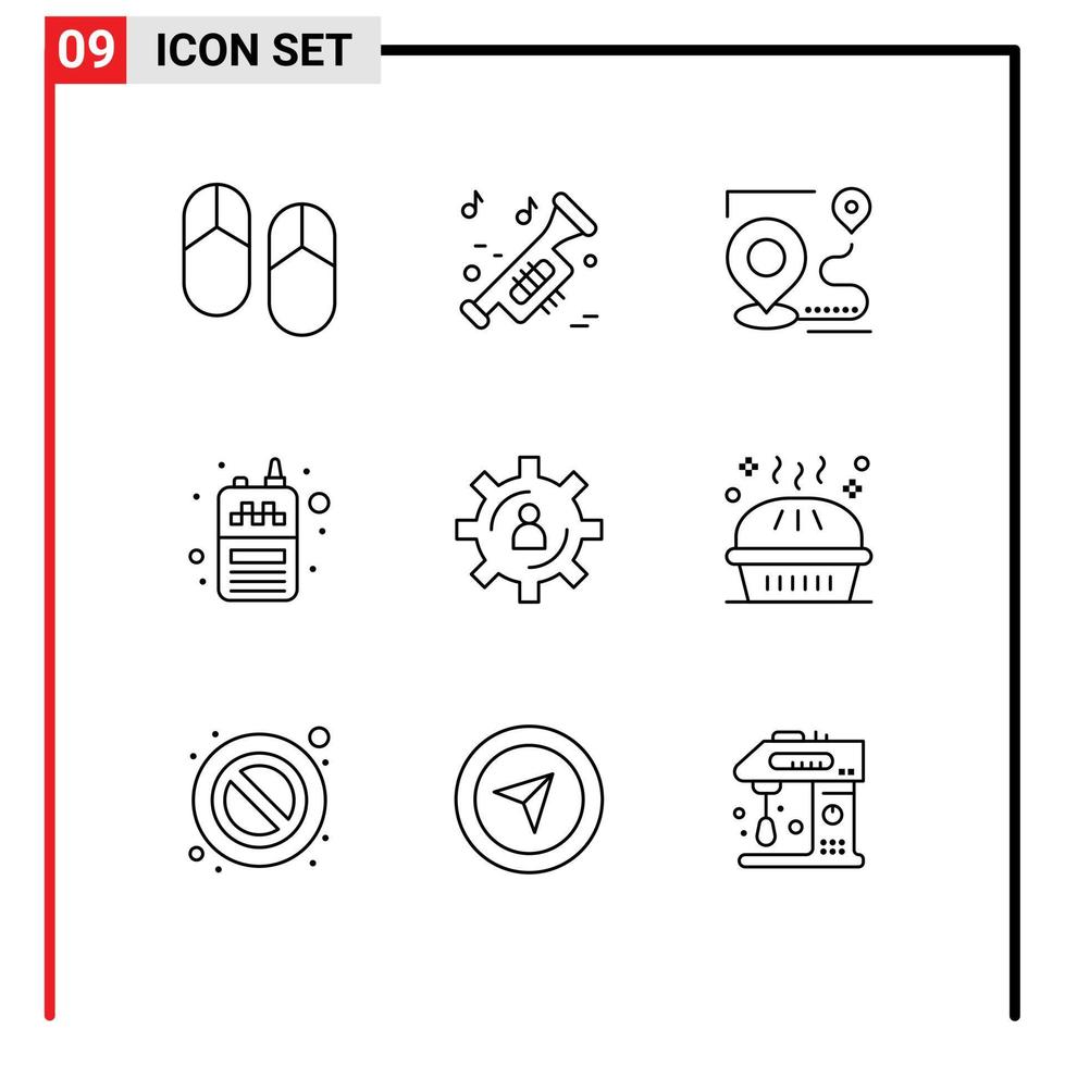 9 User Interface Outline Pack of modern Signs and Symbols of development receiver map radio position Editable Vector Design Elements