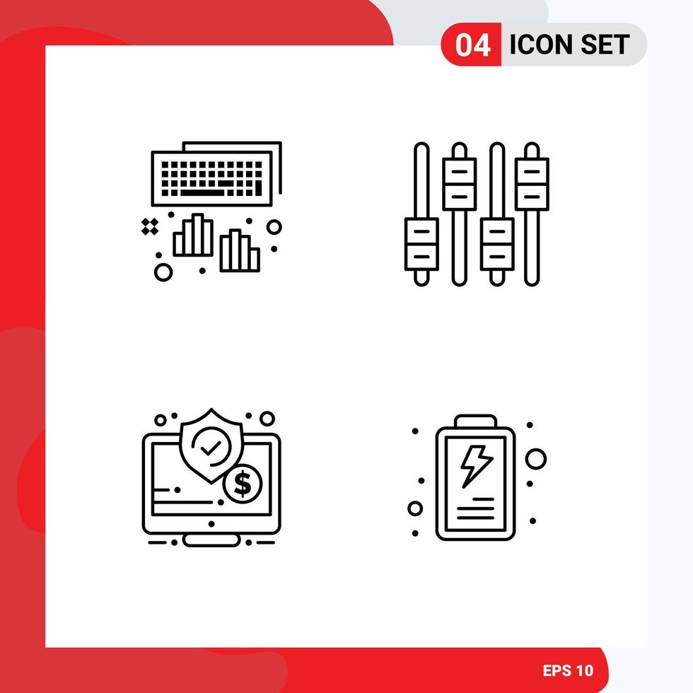 4 User Interface Line Pack of modern Signs and Symbols of hands monitor typing audio screen Editable Vector Design Elements