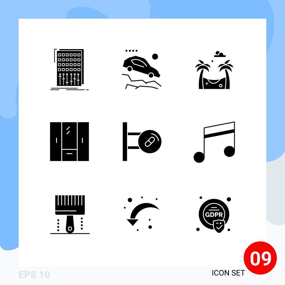 Set of 9 Modern UI Icons Symbols Signs for medical interior slope furniture closet Editable Vector Design Elements