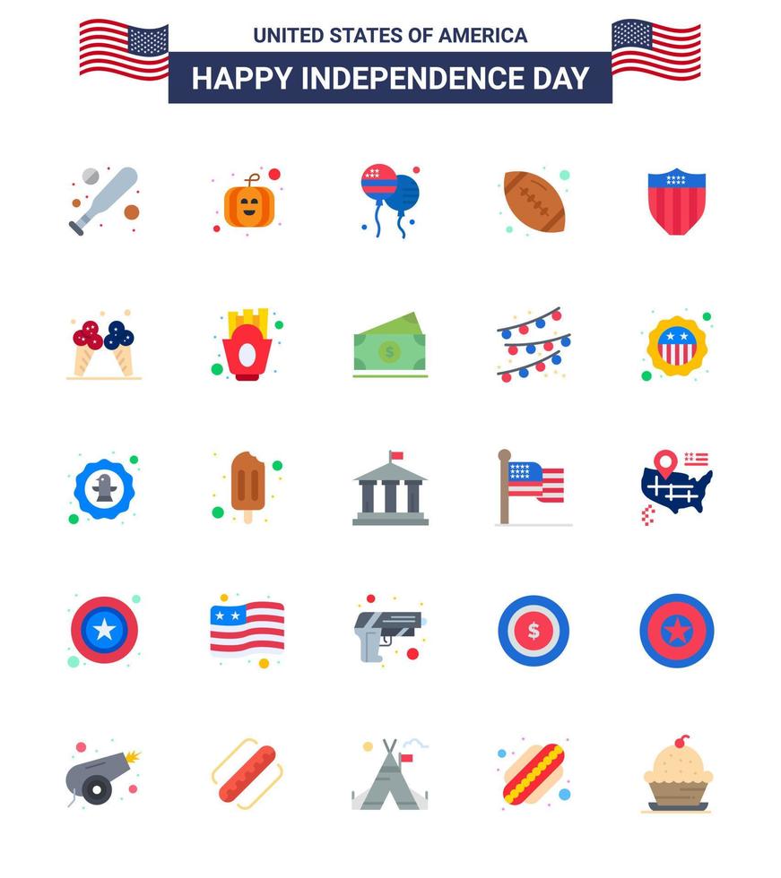 25 USA Flat Signs Independence Day Celebration Symbols of usa shield fly american sports Editable USA Day Vector Design Elements
