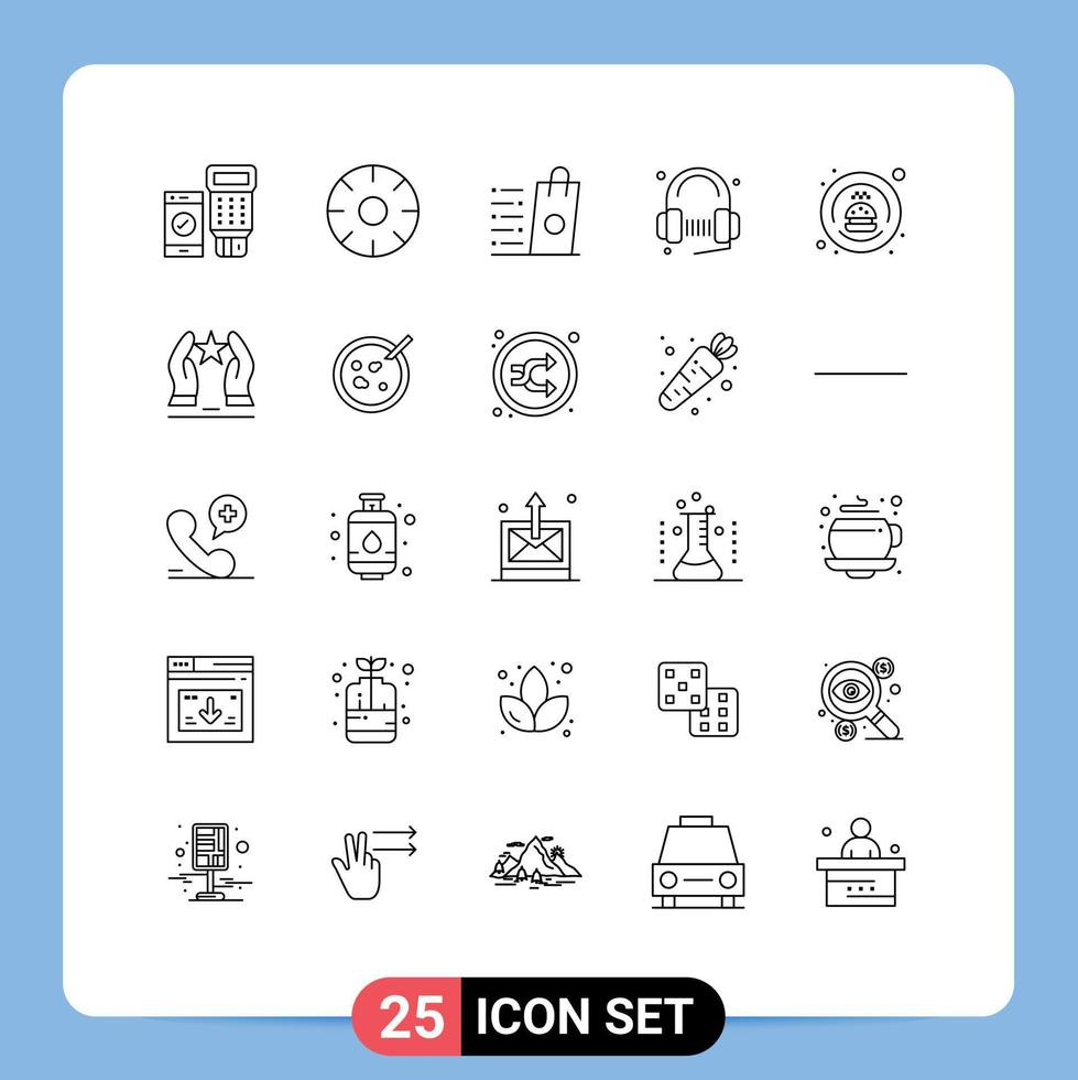 Modern Set of 25 Lines and symbols such as music headphone healthy customer shop Editable Vector Design Elements
