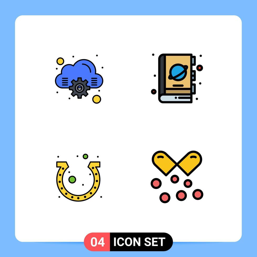 Set of 4 Vector Filledline Flat Colors on Grid for cloud festival book science horseshoe Editable Vector Design Elements