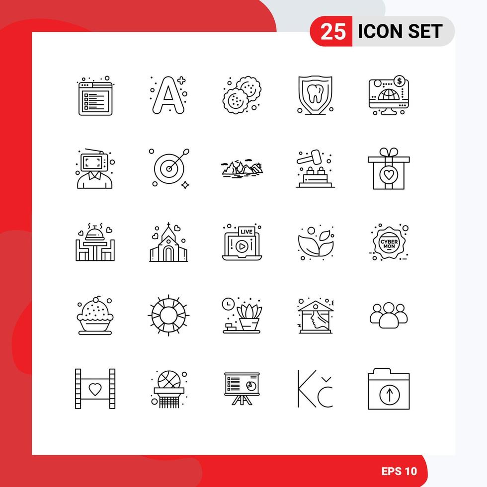 Set of 25 Vector Lines on Grid for online tooth baking security insurance Editable Vector Design Elements