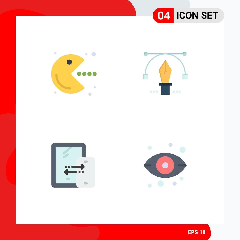 Universal Icon Symbols Group of 4 Modern Flat Icons of pacman connection play text technology Editable Vector Design Elements