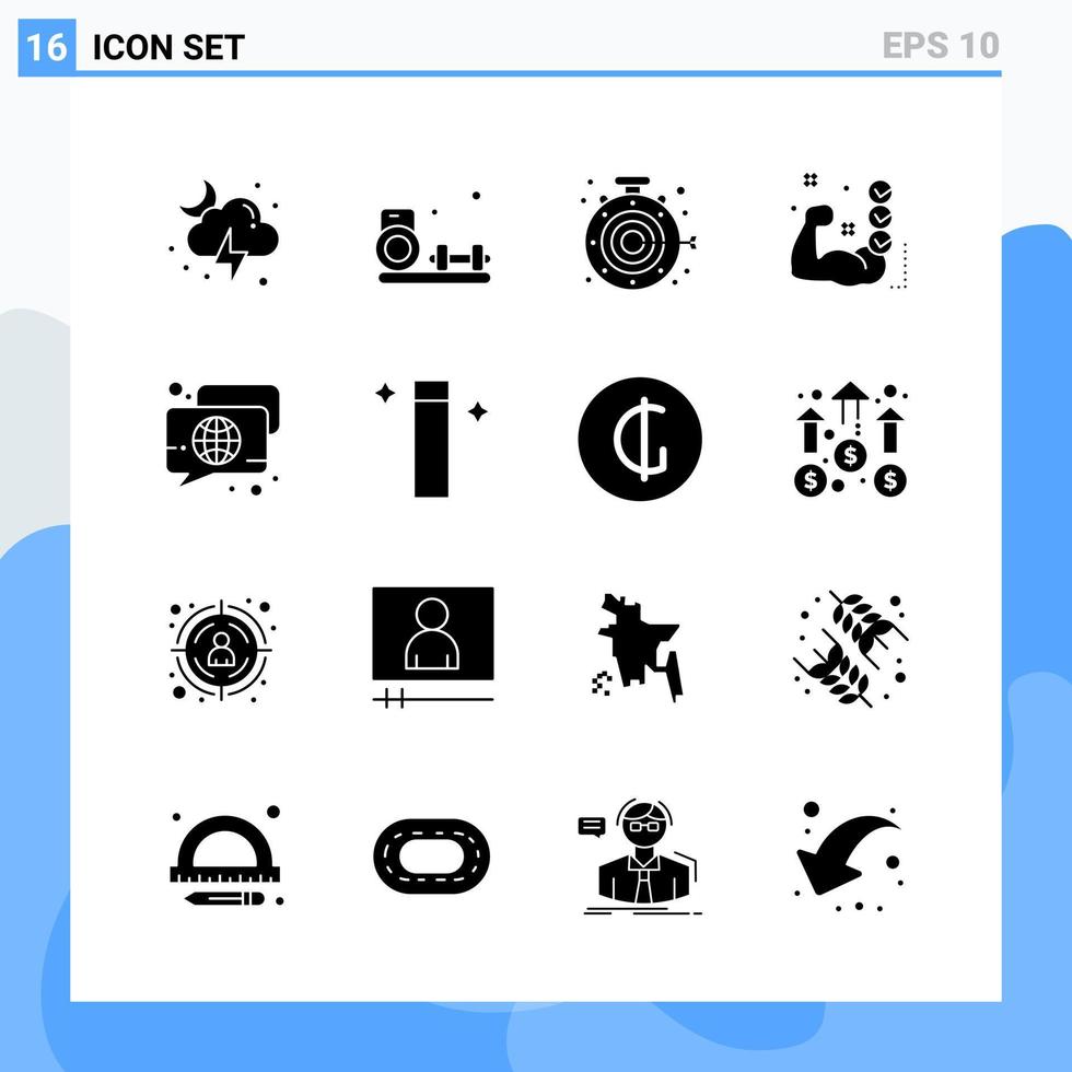 moderno 16 iconos de estilo sólido símbolos de glifo para uso general signo de icono sólido creativo aislado sobre fondo blanco paquete de 16 iconos vector