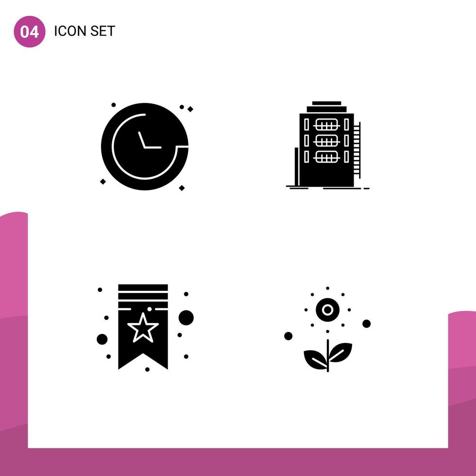 Pack of 4 Modern Solid Glyphs Signs and Symbols for Web Print Media such as compass bookmarks navigation dormitory tag Editable Vector Design Elements