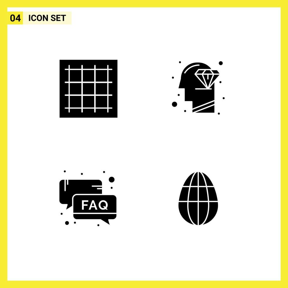 Editable Vector Line Pack of 4 Simple Solid Glyphs of grid faq area head service Editable Vector Design Elements