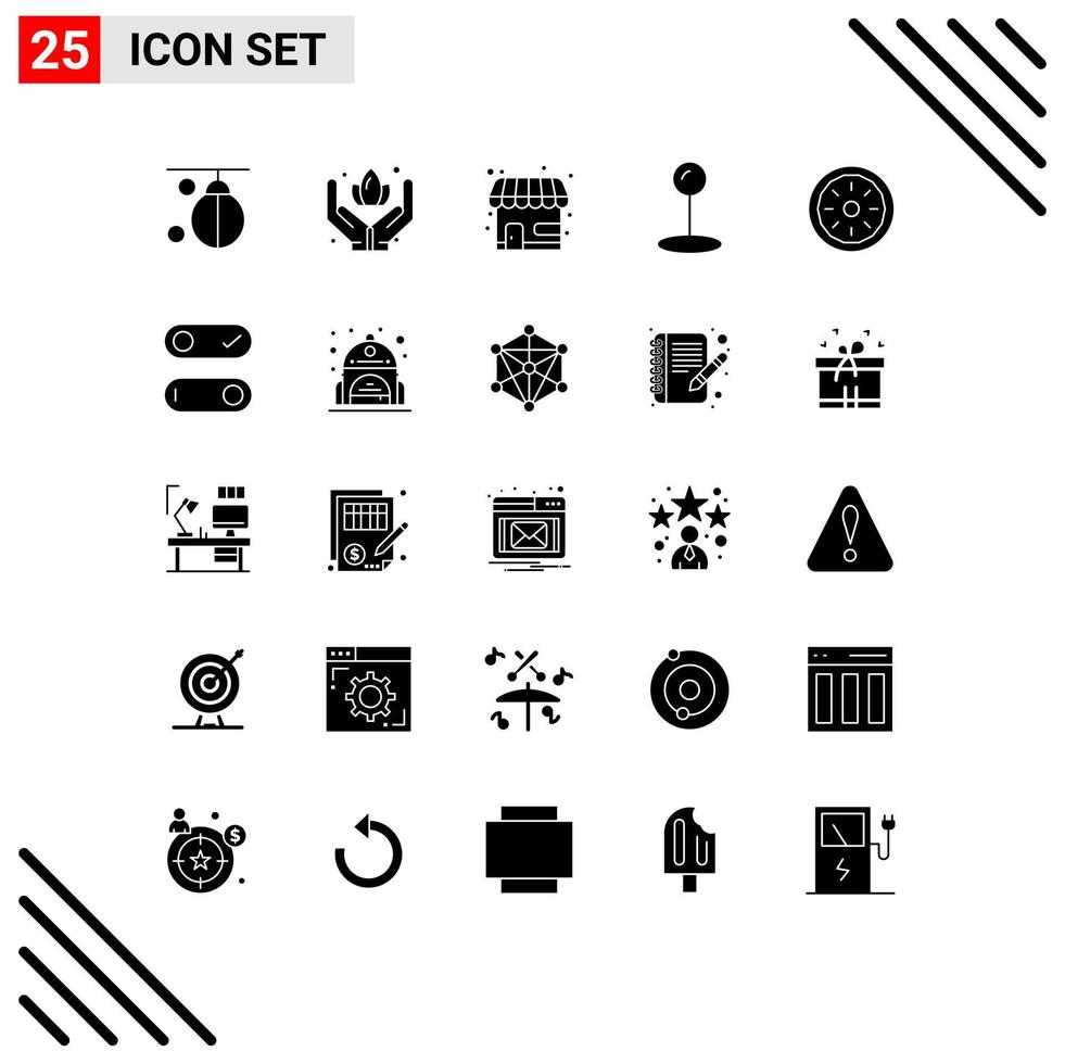 Set of 25 Commercial Solid Glyphs pack for pumpkin pie dinner market bakery maps Editable Vector Design Elements