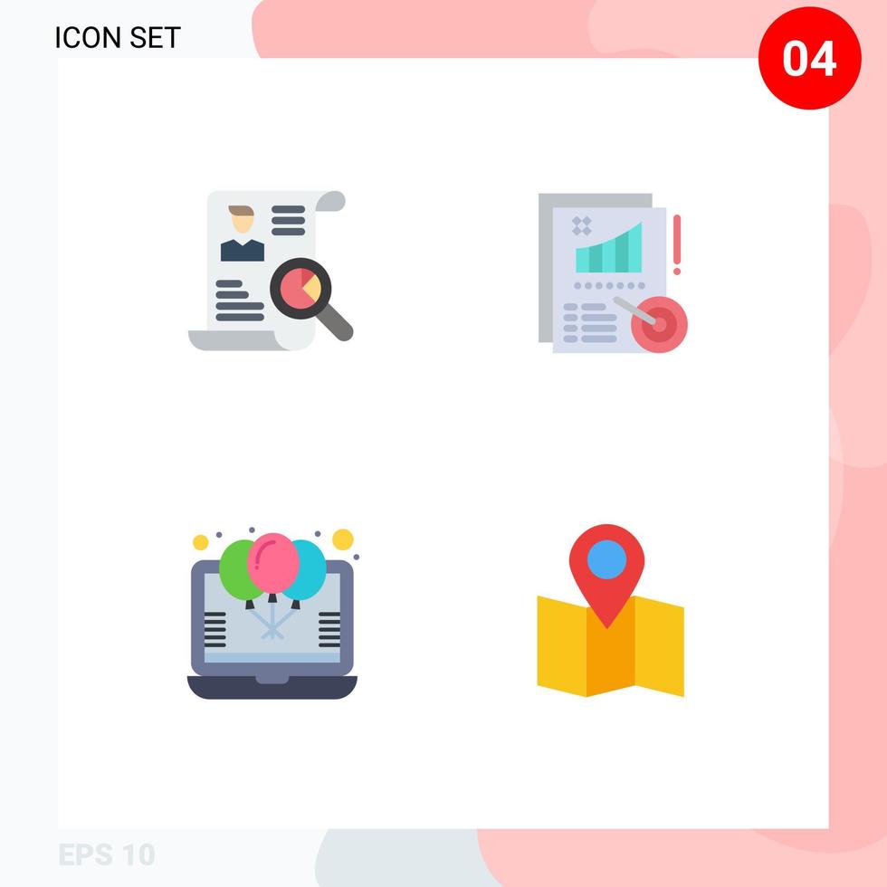 Pictogram Set of 4 Simple Flat Icons of resume balloon job metrics offer Editable Vector Design Elements