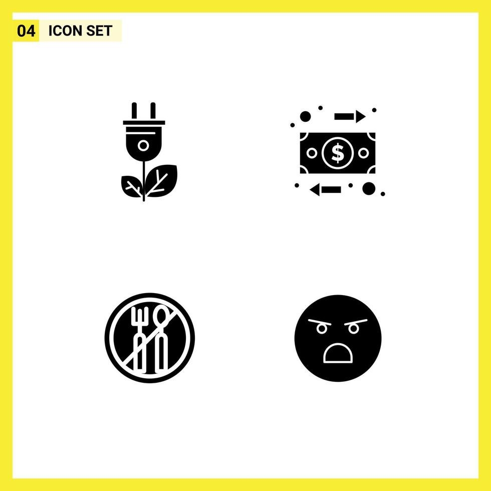 Set of 4 Modern UI Icons Symbols Signs for biomass ramadan power flow emoji Editable Vector Design Elements