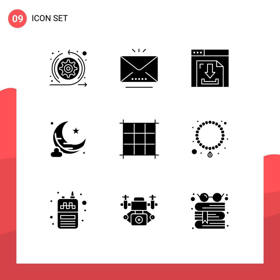 Universal Icon Symbols Group of 9 Modern Solid Glyphs of necklace pixels arrows star moon Editable Vector Design Elements