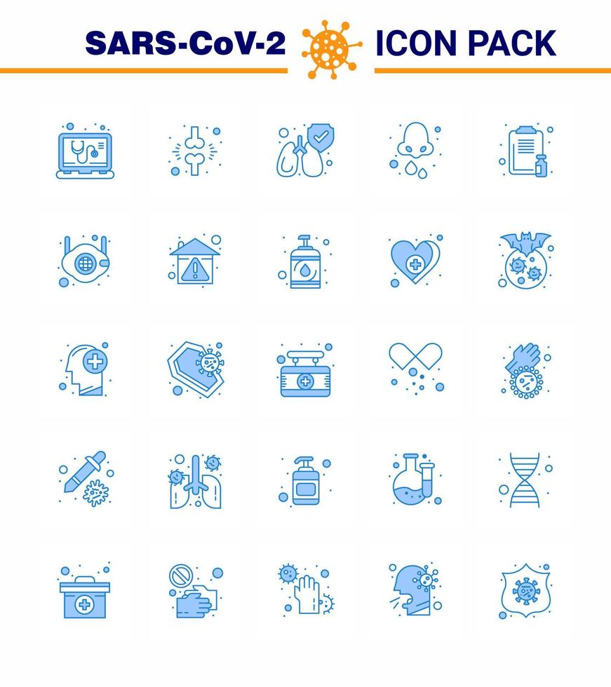 Covid19 icon set for infographic 25 Blue pack such as clipboard health patient drops allergy viral coronavirus 2019nov disease Vector Design Elements