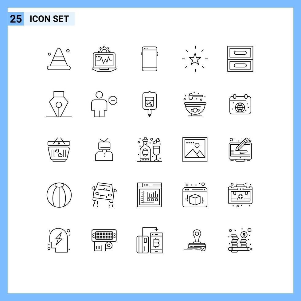 25 Universal Lines Set for Web and Mobile Applications archive performance phone favorite samsung Editable Vector Design Elements
