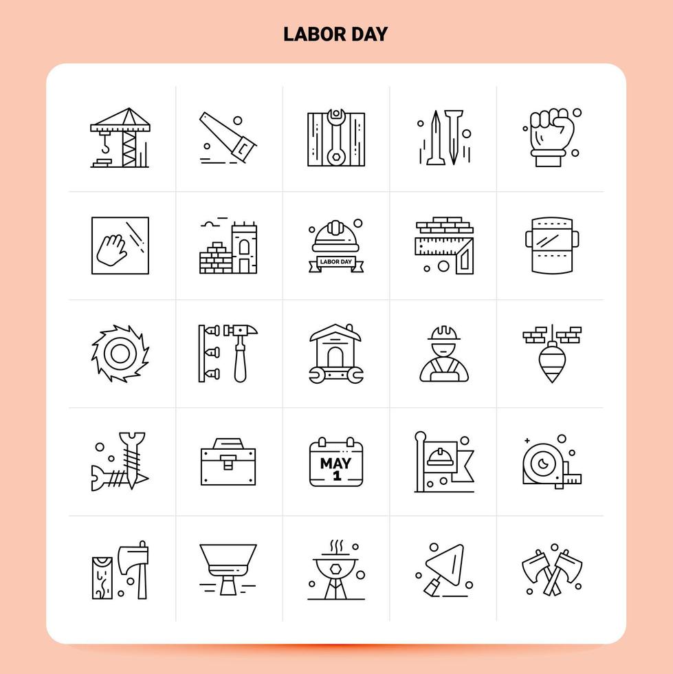 OutLine 25 Labor Day Icon set Vector Line Style Design Black Icons Set Linear pictogram pack Web and Mobile Business ideas design Vector Illustration