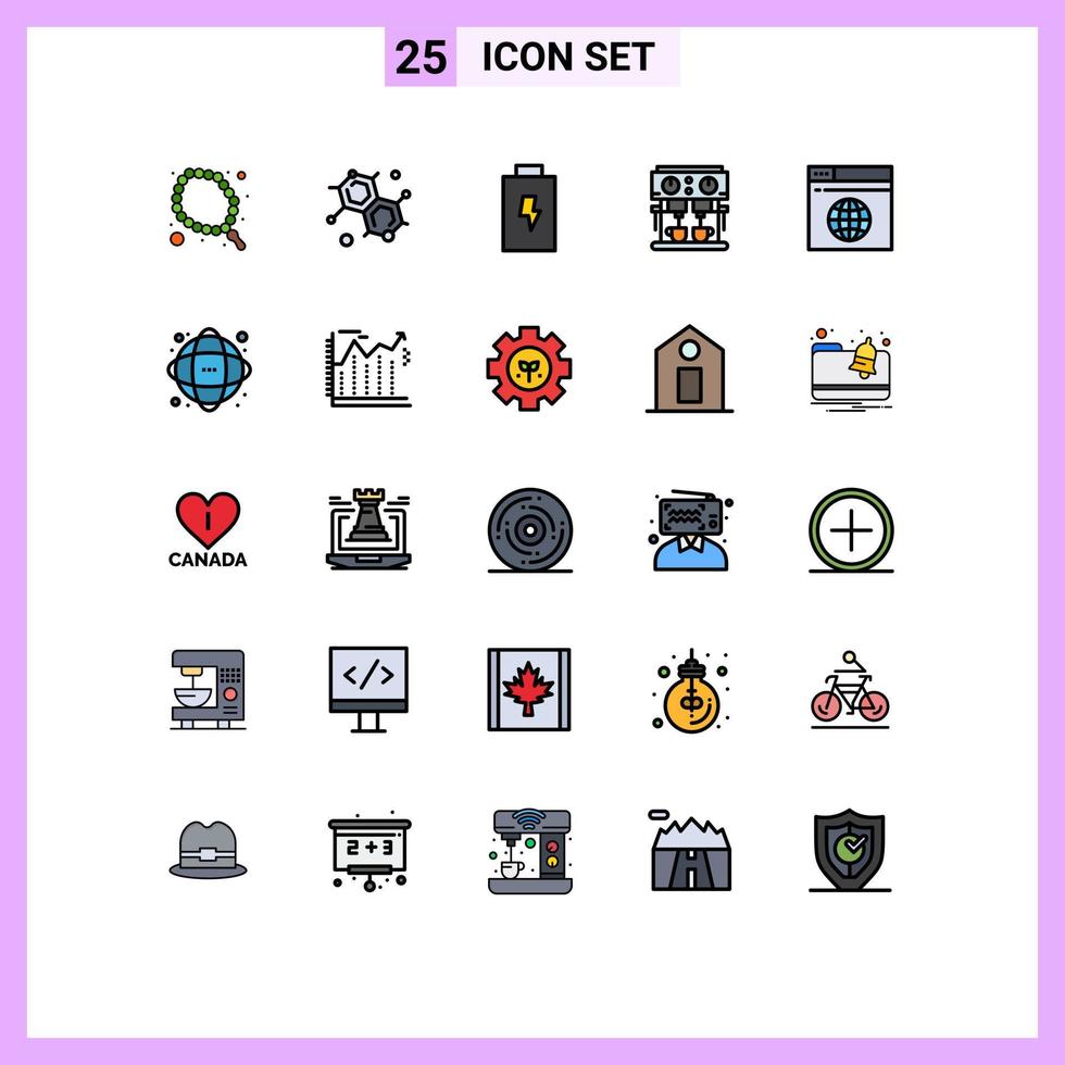 grupo de 25 signos y símbolos de colores planos de línea rellena para elementos de diseño vectorial editables de máquina de internet de carga de red web vector