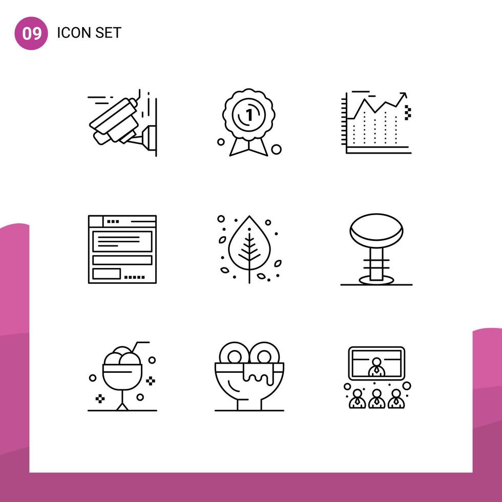 Pictogram Set of 9 Simple Outlines of leaf autumn banking code browser Editable Vector Design Elements