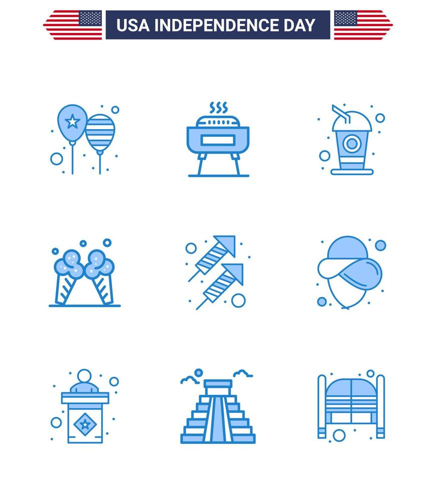 paquete de 9 creativos estados unidos día de la independencia relacionados con blues de celebración crema vacaciones hielo soda elementos editables de diseño vectorial del día de estados unidos vector