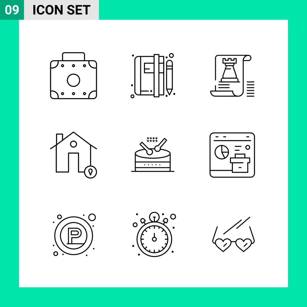 Pack of 9 Line Style Icon Set Outline Symbols for print Creative Signs Isolated on White Background 9 Icon Set vector