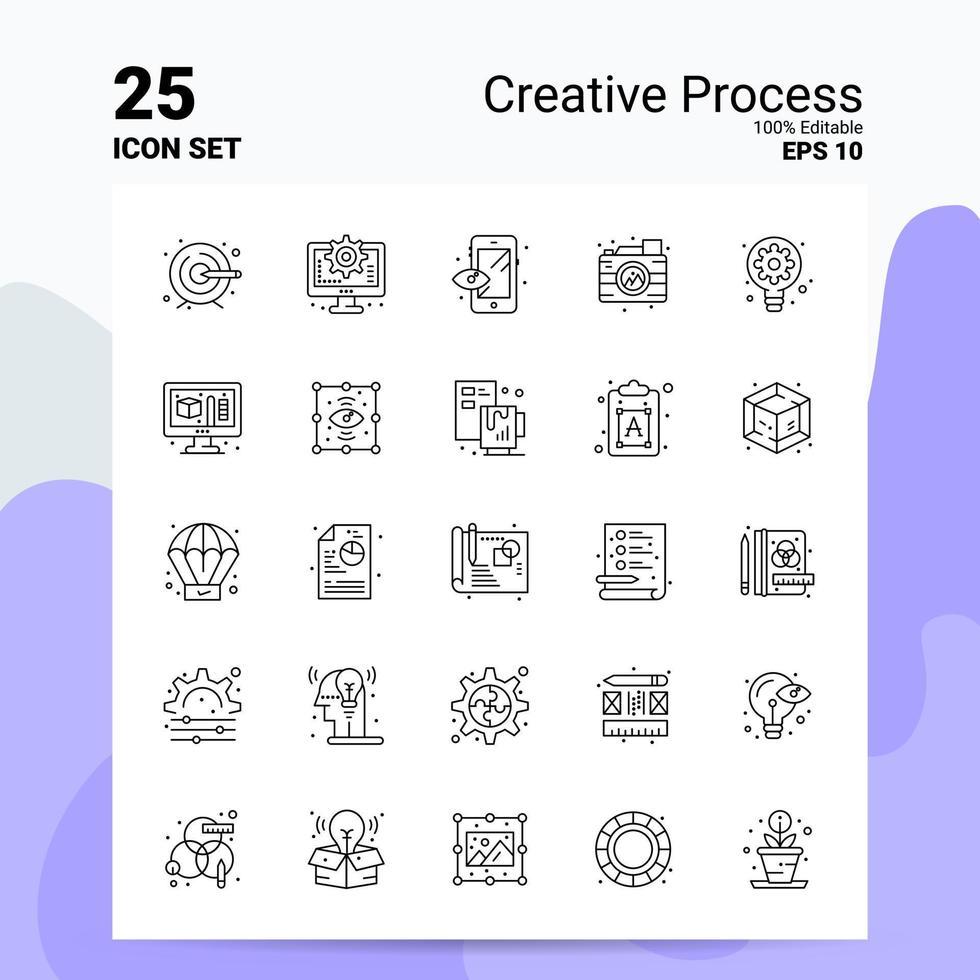 25 conjunto de iconos de proceso creativo 100 archivos eps 10 editables concepto de logotipo de empresa ideas diseño de icono de línea vector