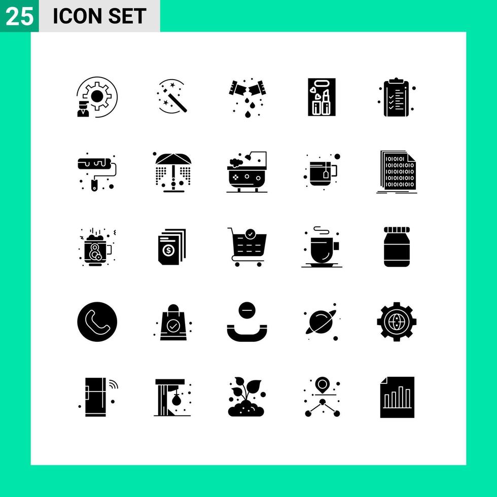 25 User Interface Solid Glyph Pack of modern Signs and Symbols of business cosmetics stick beauty plumbing Editable Vector Design Elements