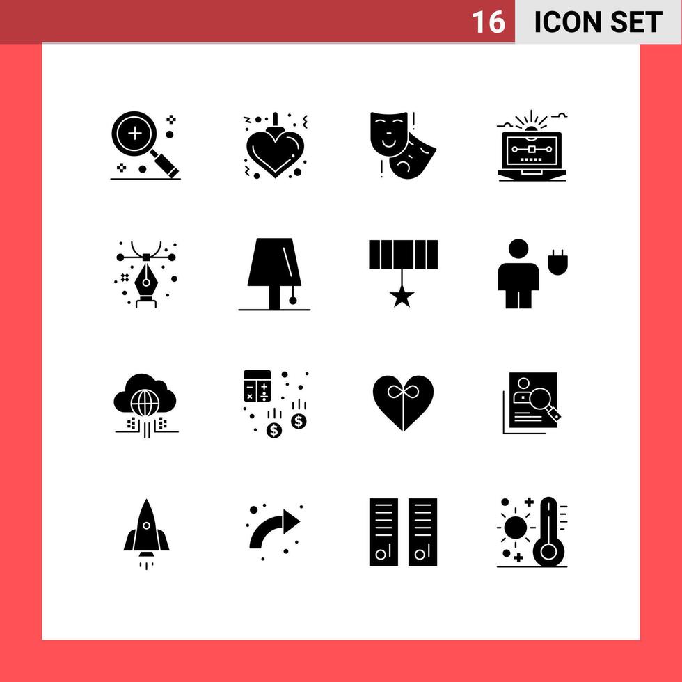Group of 16 Solid Glyphs Signs and Symbols for design computer acting vector drawing Editable Vector Design Elements