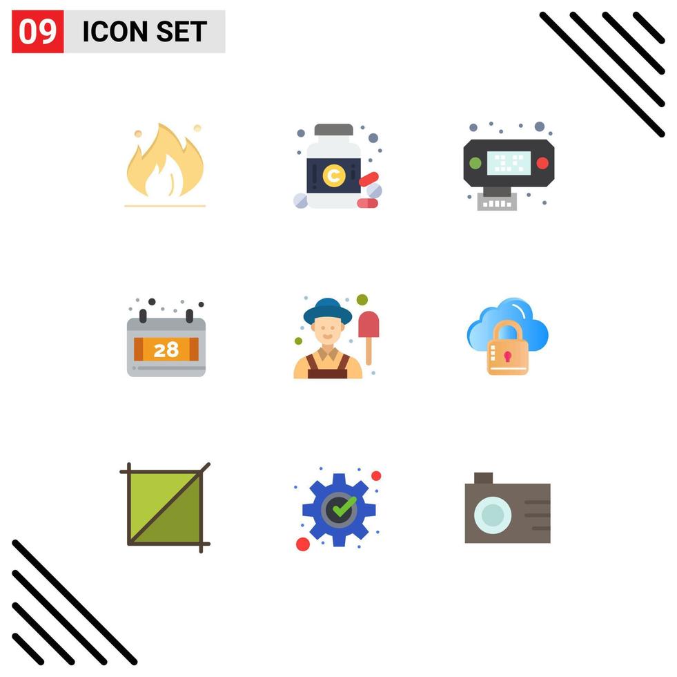 Set of 9 Commercial Flat Colors pack for cloud male connection farmer date Editable Vector Design Elements