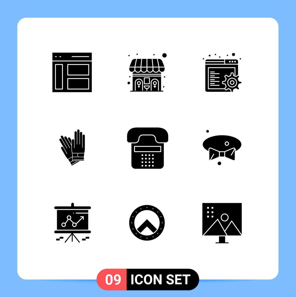 conjunto de pictogramas de 9 glifos sólidos simples de reparación de navegador de llamadas de contacto que construyen elementos de diseño vectorial editables vector