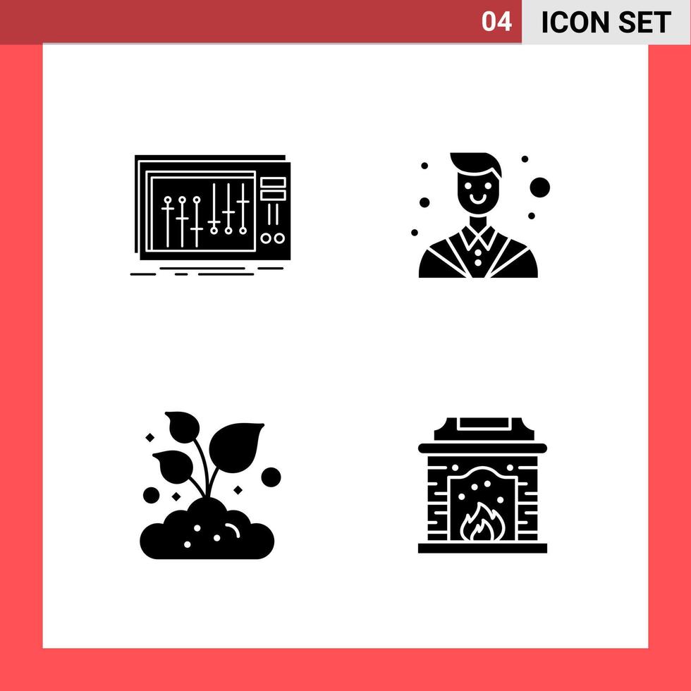 4 Icon Pack Solid Style Glyph Symbols on White Background Simple Signs for general designing vector