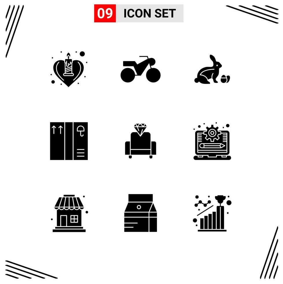 conjunto de 9 iconos de interfaz de usuario modernos signos de símbolos para sistema de gestión portátil bebé medios cine elementos de diseño vectorial editables vector
