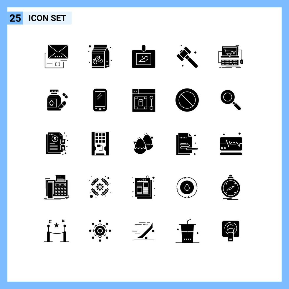 25 Universal Solid Glyph Signs Symbols of shop cart baby tool construction Editable Vector Design Elements