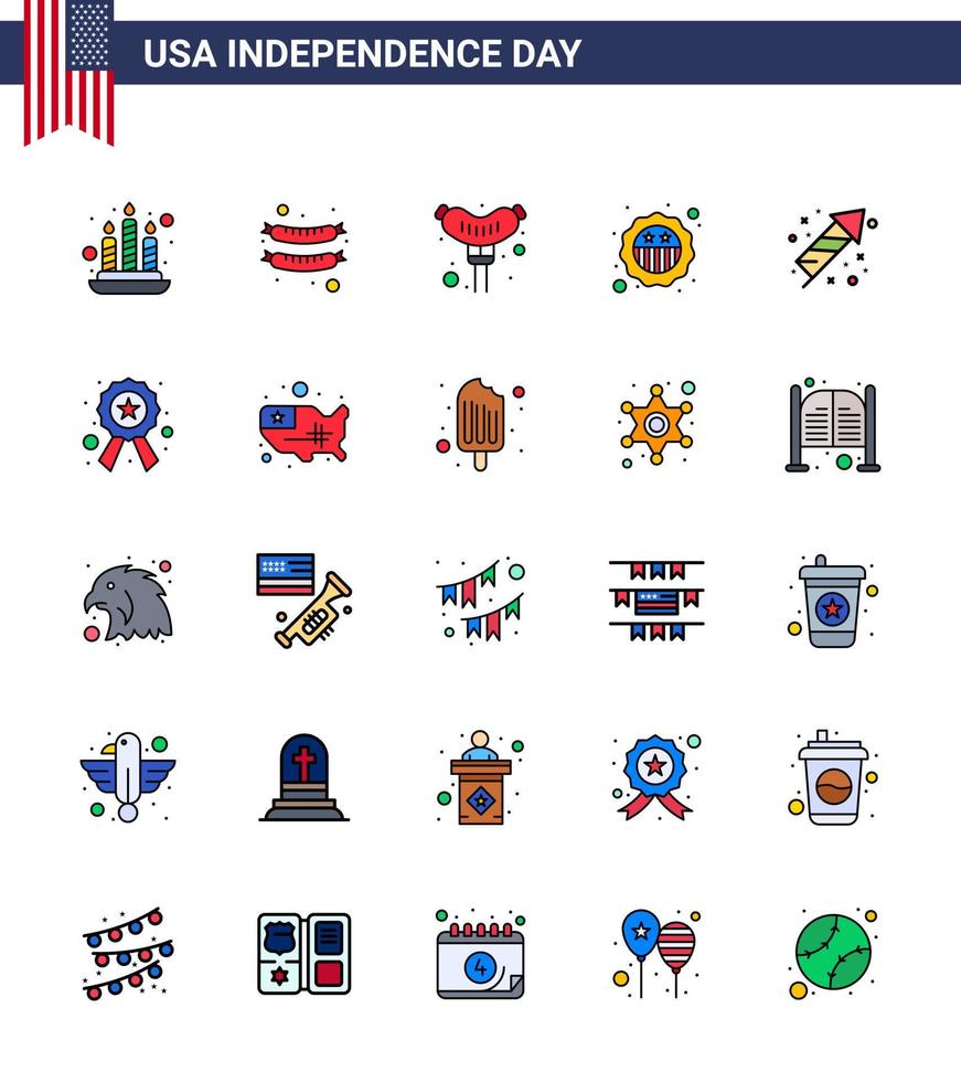 25 Creative USA Icons Modern Independence Signs and 4th July Symbols of sign police badge badge fireworks Editable USA Day Vector Design Elements