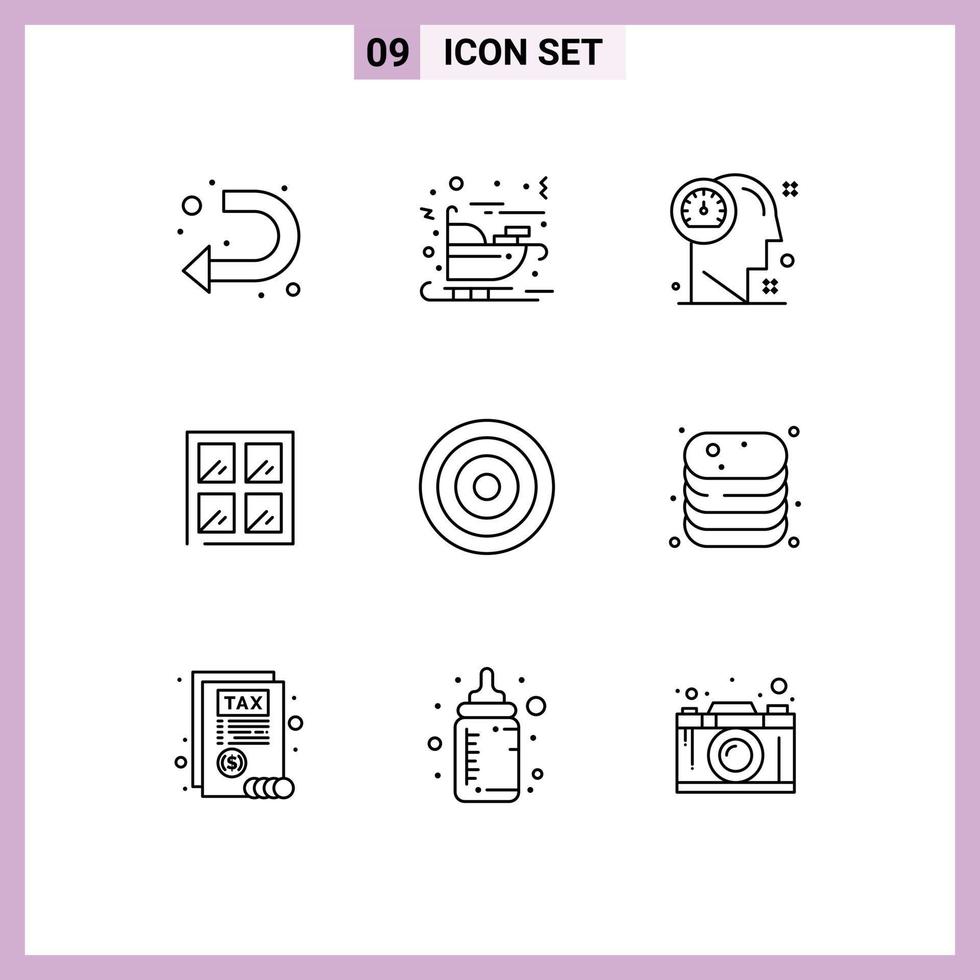 Modern Set of 9 Outlines Pictograph of interface building dashboard construction thinking Editable Vector Design Elements