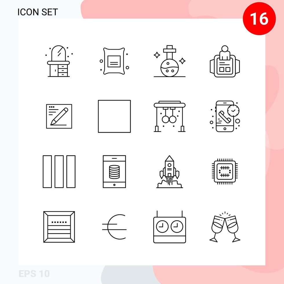 paquete de vectores de 16 iconos en estilo de línea paquete de contorno creativo aislado en fondo blanco para web y móvil