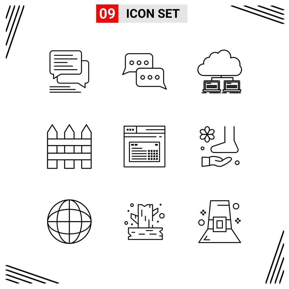 9 iconos estilo de línea cuadrícula basada en símbolos de contorno creativo para el diseño de sitios web signos de icono de línea simple aislados en fondo blanco 9 conjunto de iconos vector