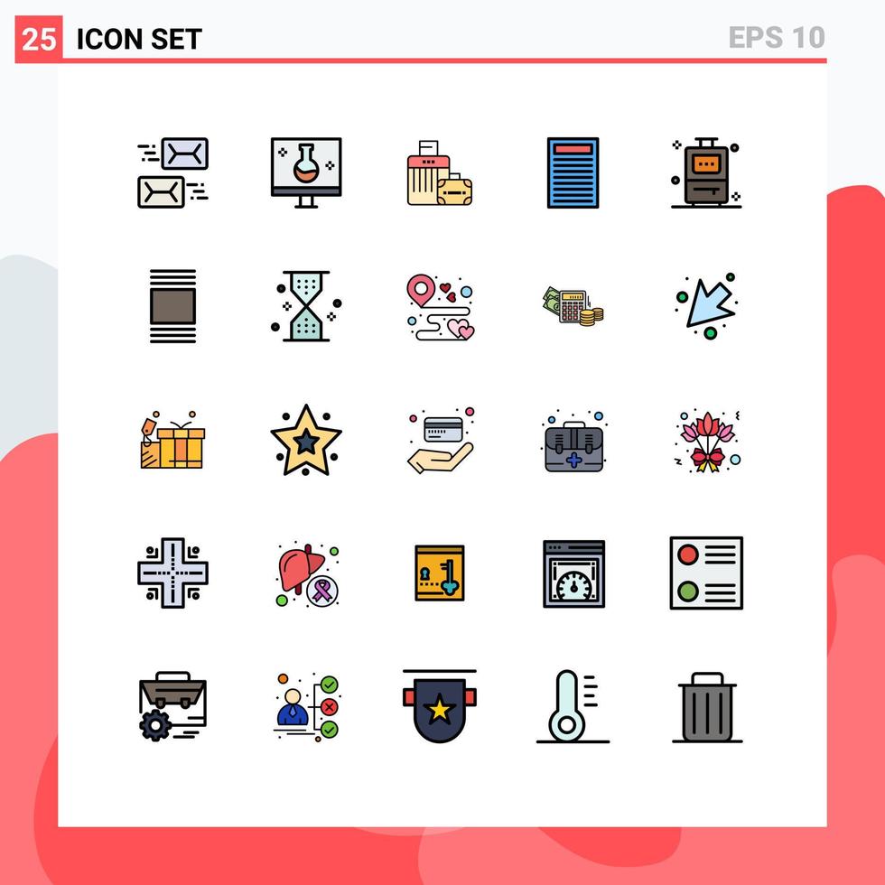 25 Filled line Flat Color concept for Websites Mobile and Apps bag education echography book handbag Editable Vector Design Elements