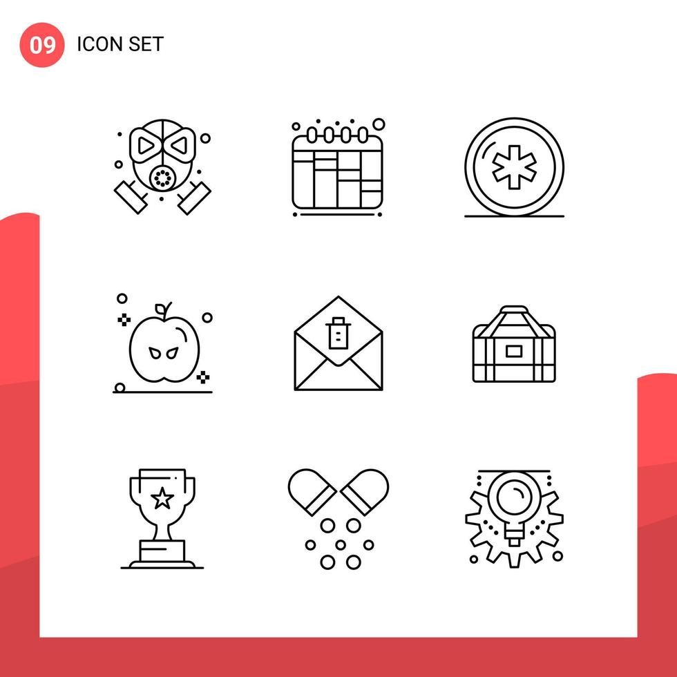 Pack of 9 Universal Outline Icons for Print Media on White Background vector