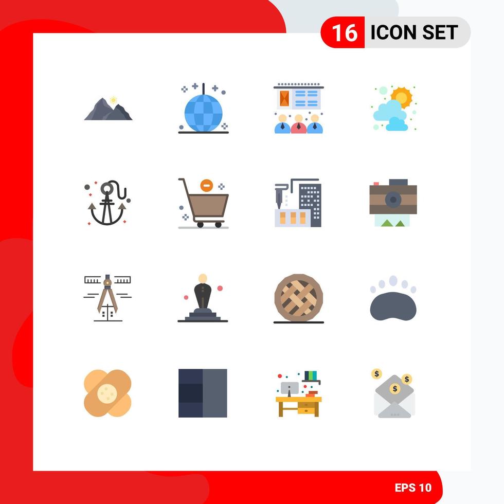 Set of 16 Vector Flat Colors on Grid for beach weather ornaments sunny training Editable Pack of Creative Vector Design Elements