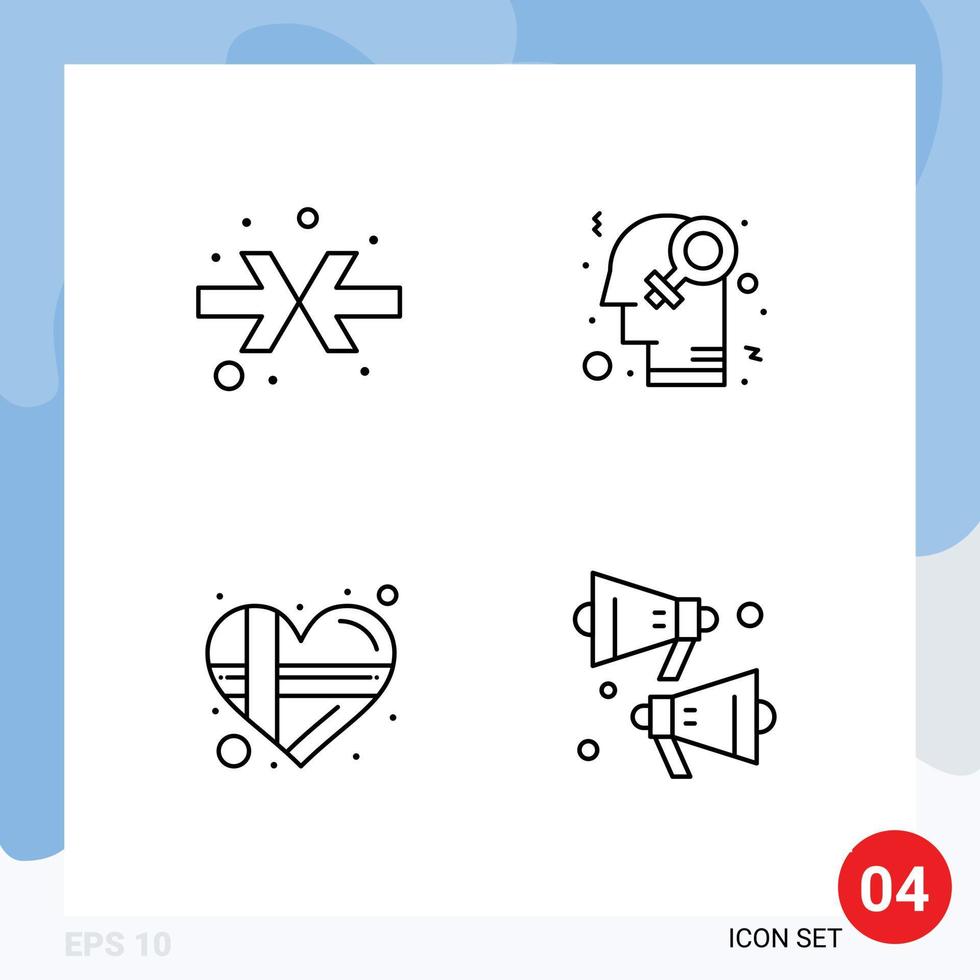 conjunto de 4 paquetes de colores planos de línea comercial para flecha corazón feminismo homosexualidad elementos de diseño vectorial editables en voz alta vector