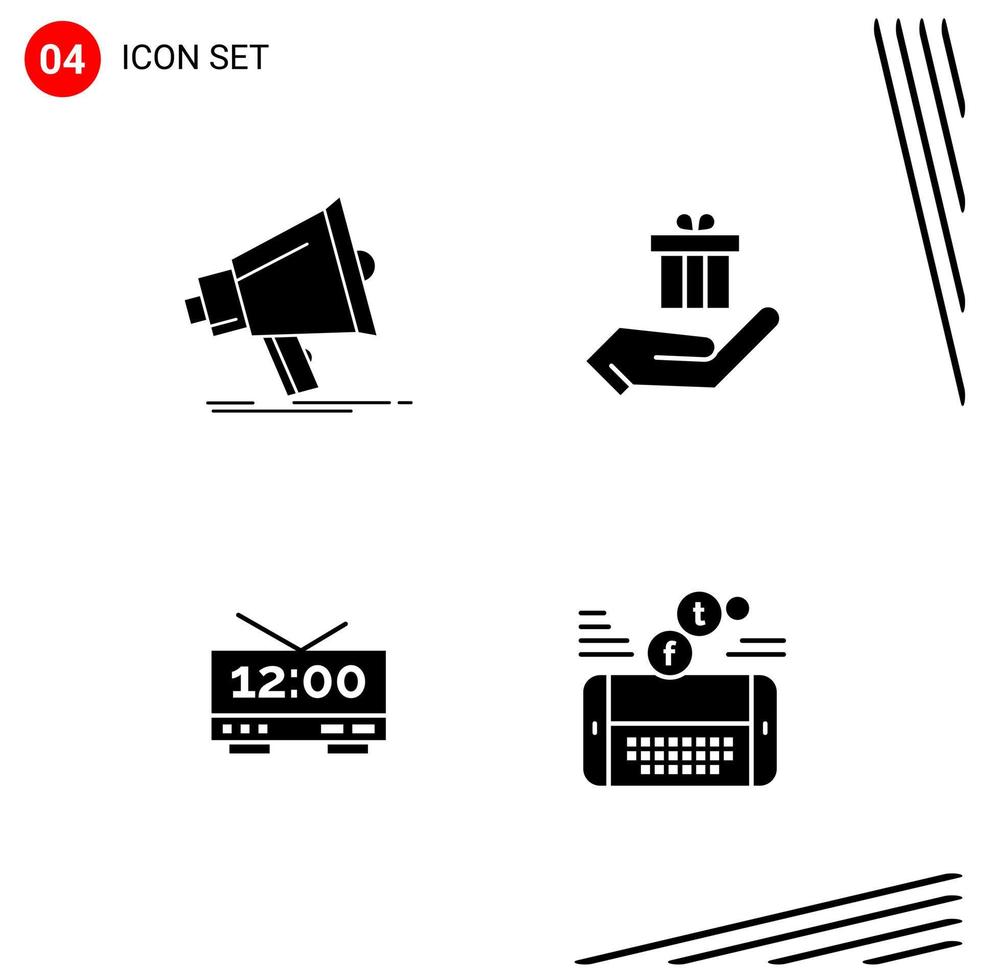 Collection of 4 Vector Icons in solid style Pixle Perfect Glyph Symbols for Web and Mobile Solid Icon Signs on White Background 4 Icons