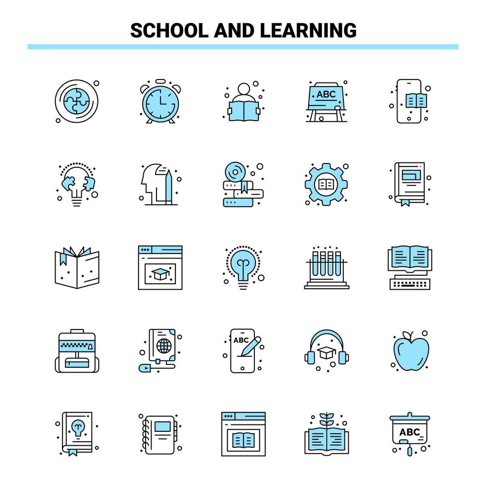 25 School And Learning Black and Blue icon Set Creative Icon Design and logo template vector