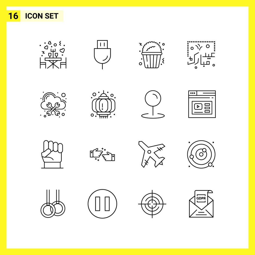 16 Icon Set Simple Line Symbols Outline Sign on White Background for Website Design Mobile Applications and Print Media vector