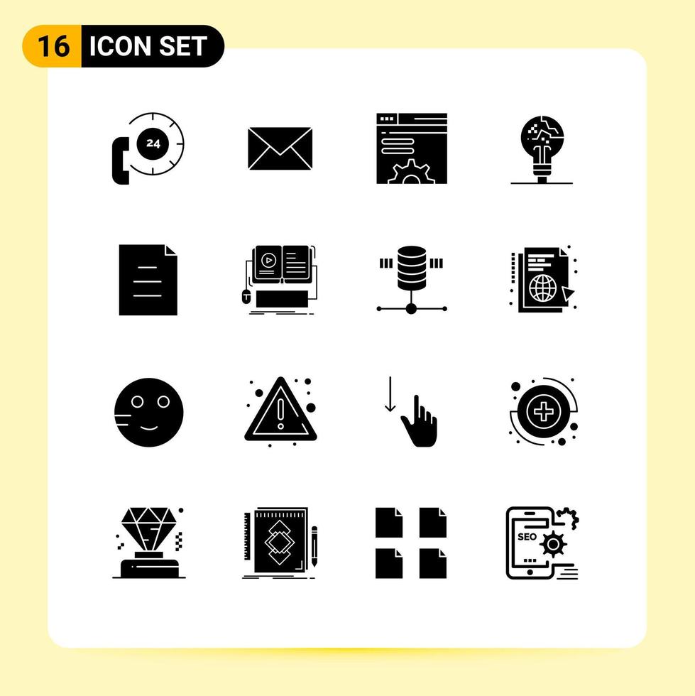 Group of 16 Solid Glyphs Signs and Symbols for idea fail sms copycat web brower Editable Vector Design Elements