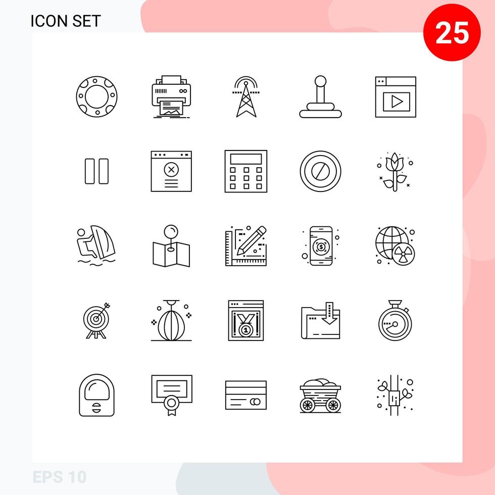 Modern Set of 25 Lines Pictograph of video web electric tower van computing Editable Vector Design Elements