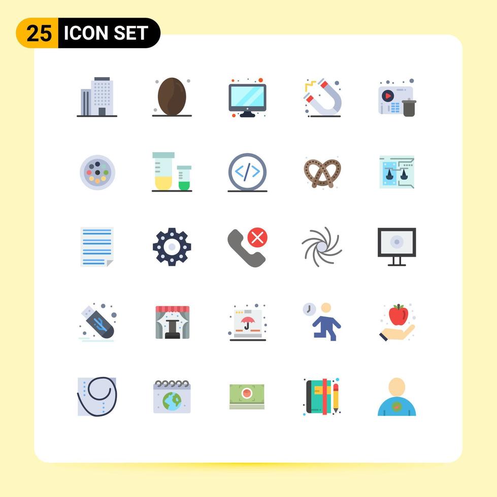 25 Universal Flat Colors Set for Web and Mobile Applications mechanical player device video delete Editable Vector Design Elements