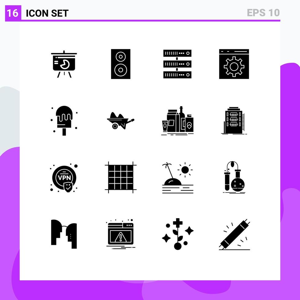 Modern Set of 16 Solid Glyphs Pictograph of programming develop speaker coding storage Editable Vector Design Elements