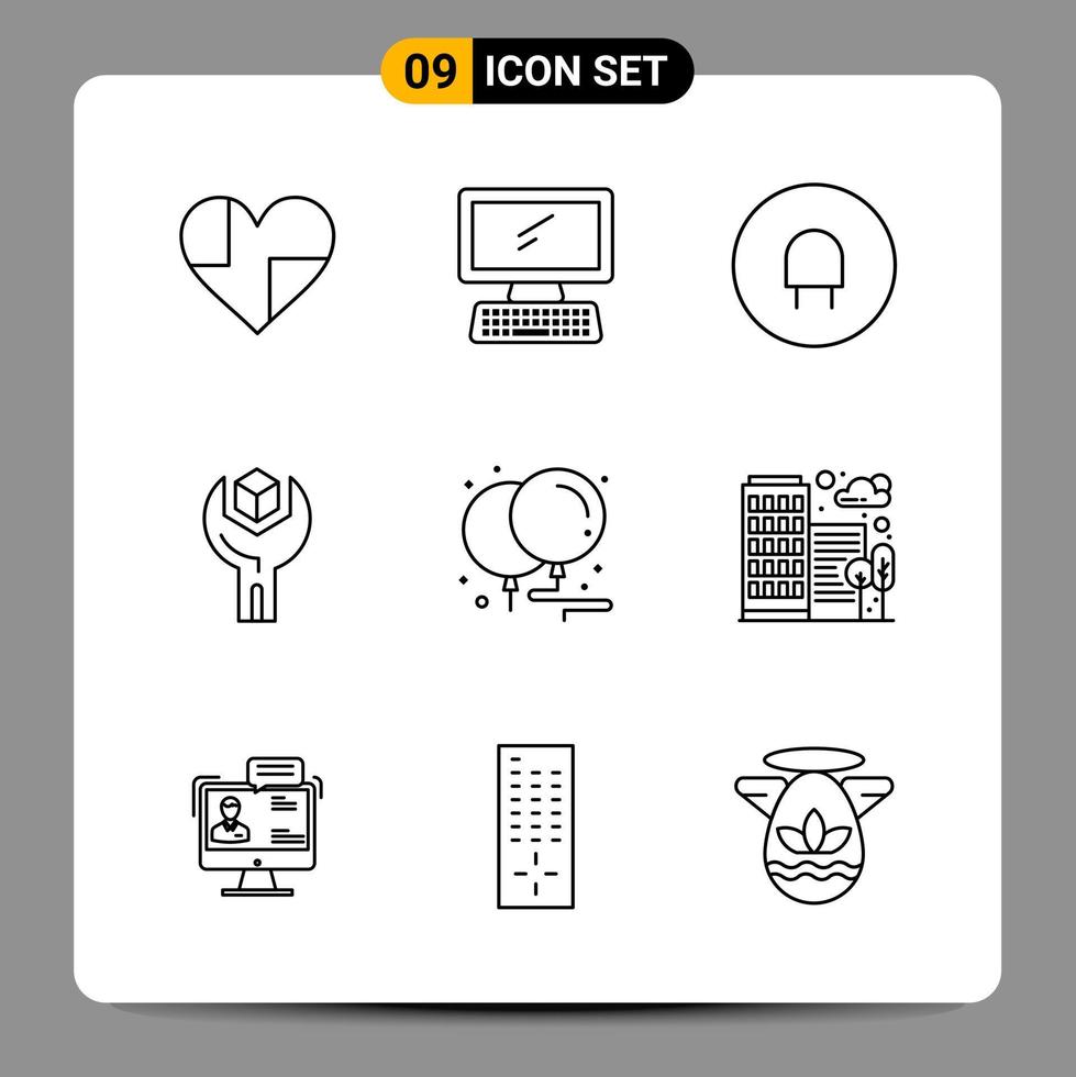 9 Black Icon Pack Outline Symbols Signs for Responsive designs on white background 9 Icons Set vector